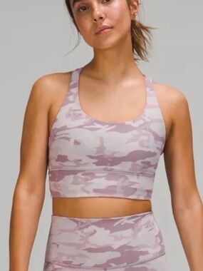 Lululemon Energy Bra Long Line Ribbed Incognito Camo Jacquard Lavender Sz 6